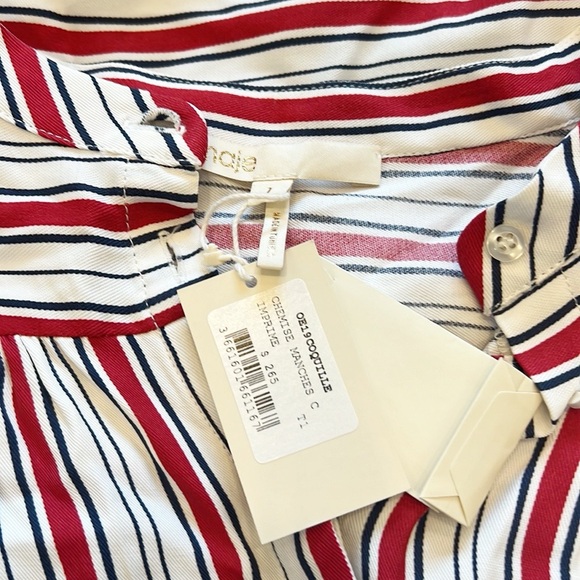 NWT Maje Coquille Ruched Striped Shirt - Picture 9 of 13